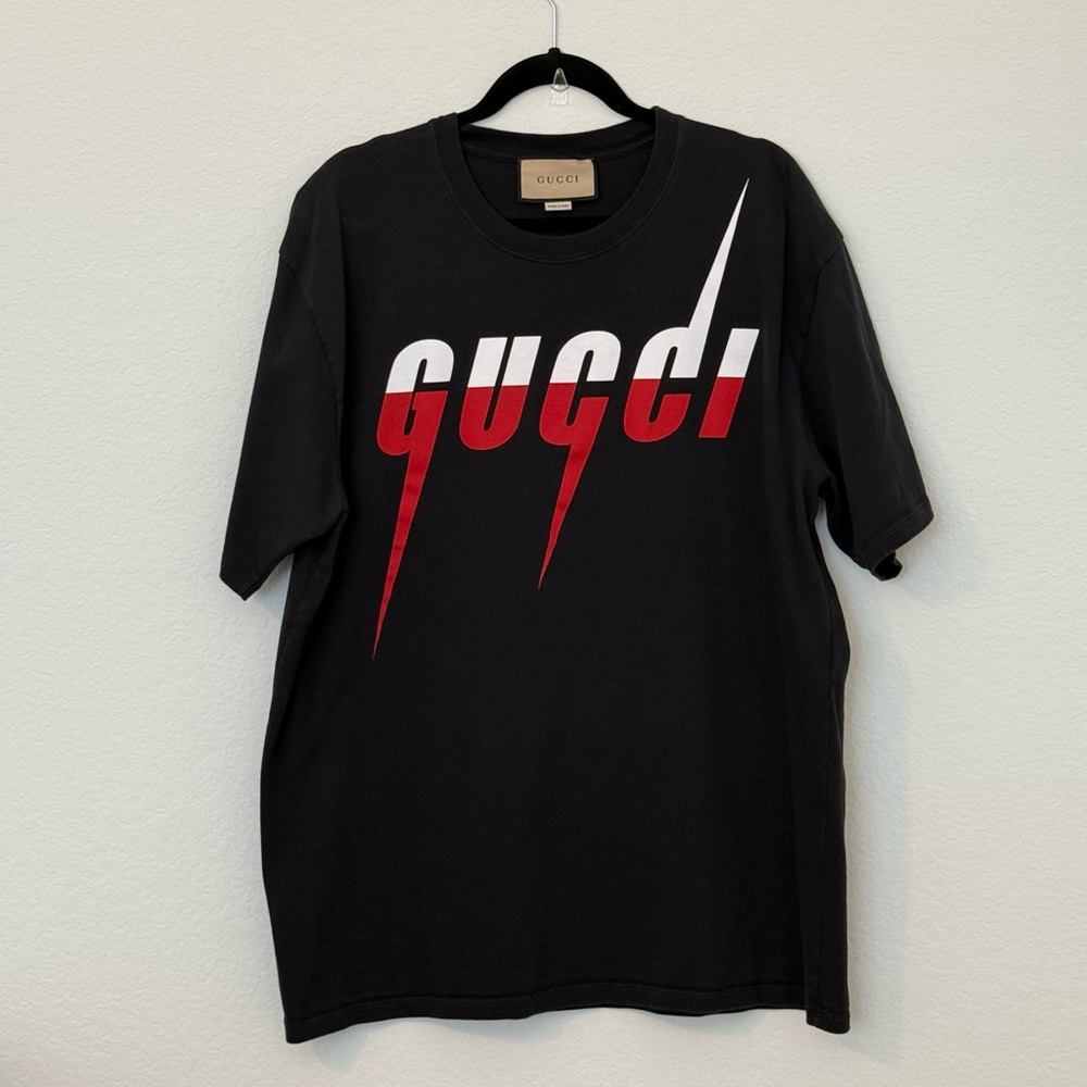 Mens Gucci Tshirt Black with white and red Size XXL
